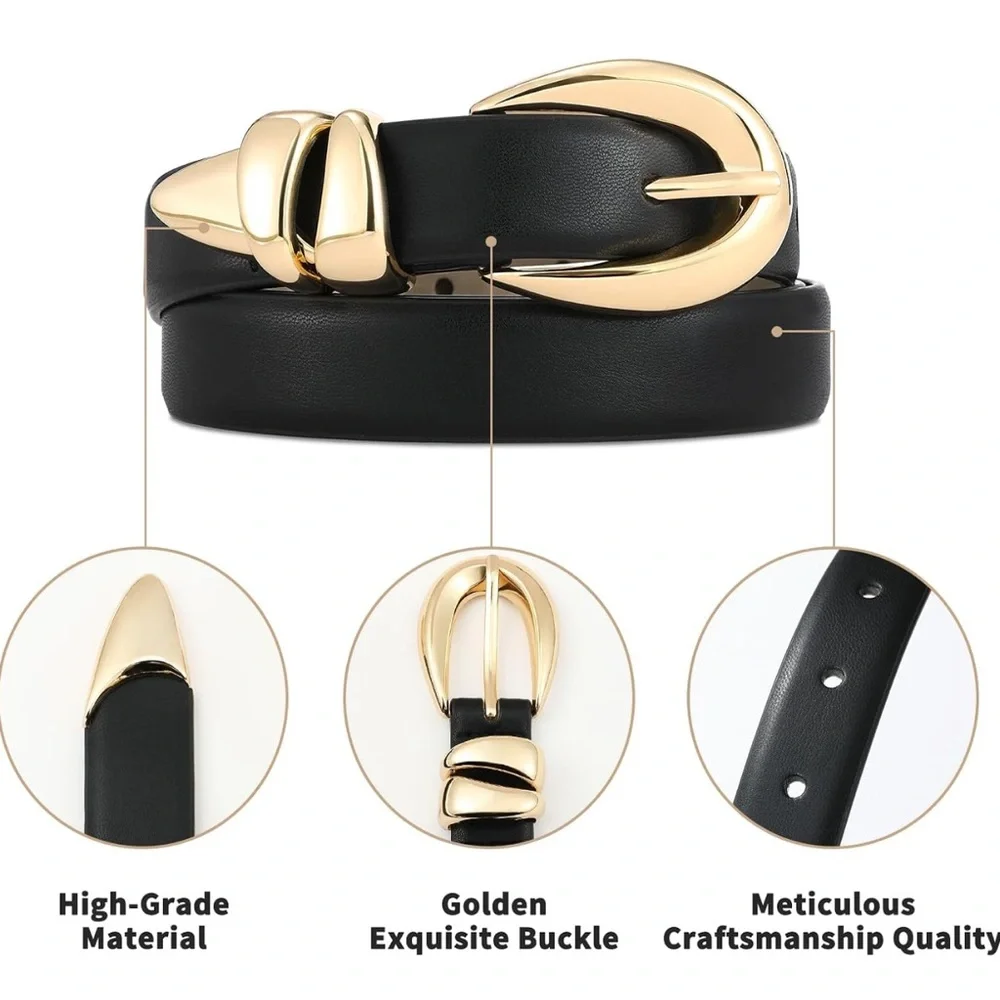 Back leather belt w gold hardware size M - Picture 3 of 4